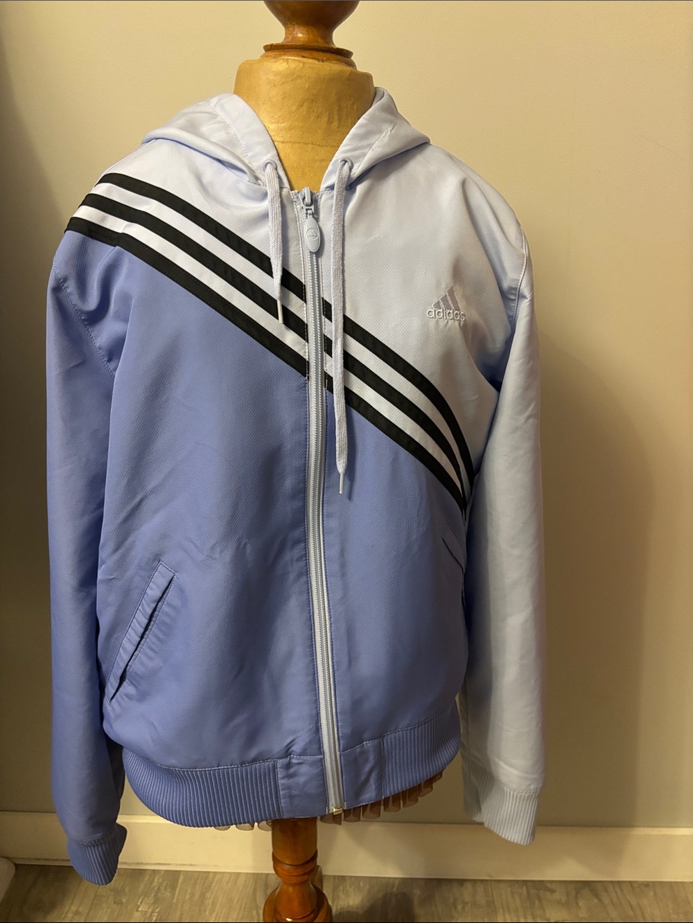 Vintage adidas Light Blue Hooded Jacket with White Logo